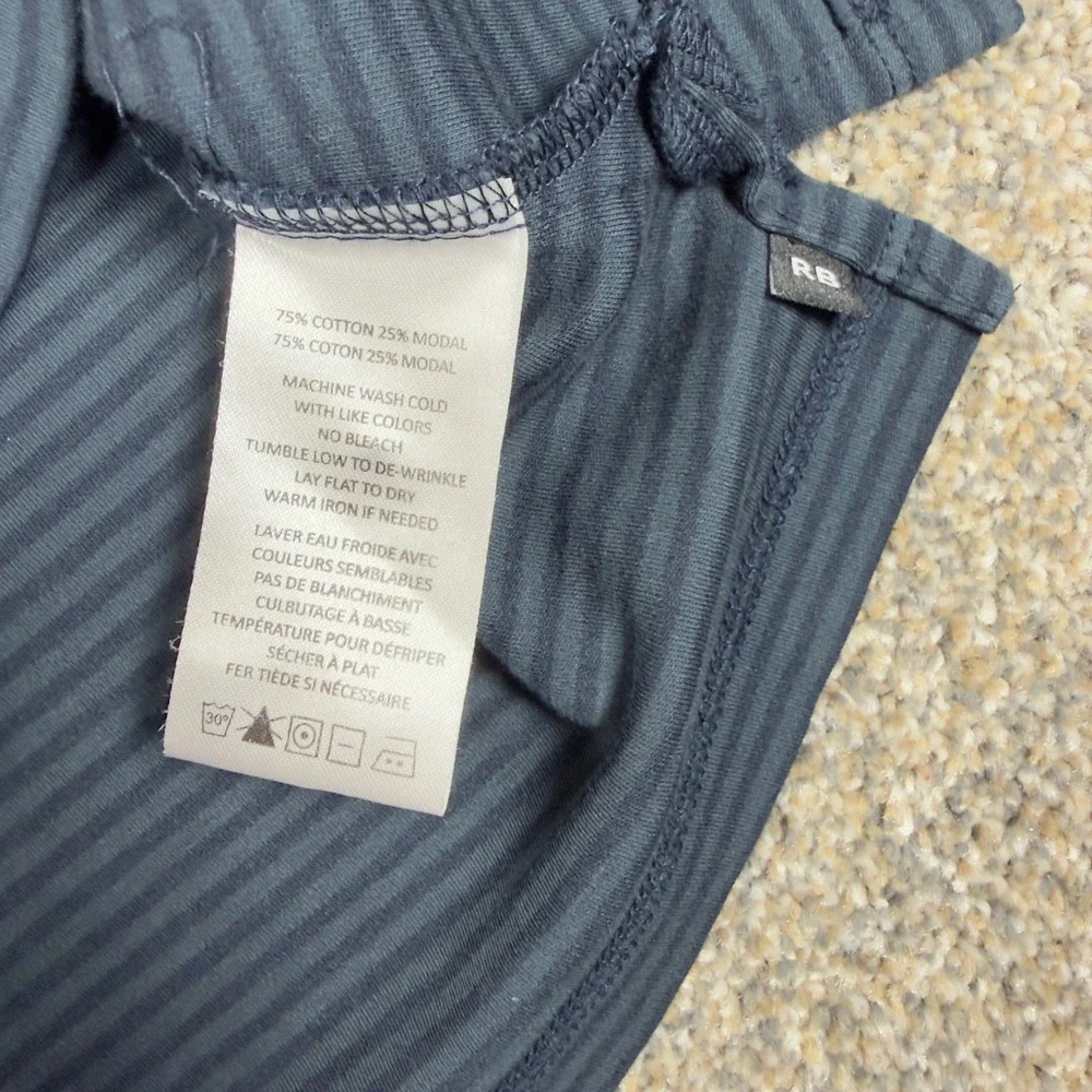 Robert Barakett Mens Long Sleeve Henley Shirt Striped Blue Grey Cotton Modal L